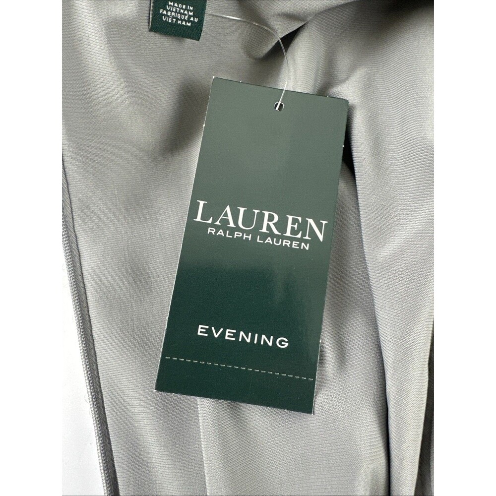 Lauren Ralph Lauren Evening Dress Gray Silver Sequins Shift Short Sleeves New 16 - Picture 8 of 15